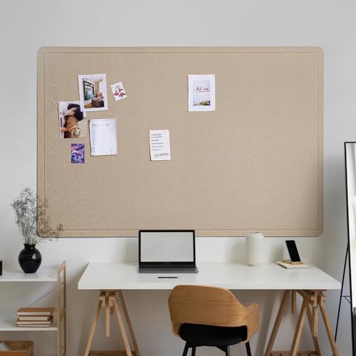 Large Bulletin Board - 72 x 48 Inches, Decorative Felt Pin Board for Wall - 6' x 4' Foldable Photo Display Board with Self-Adhesive Tape, Includes 20 Push Pins - Beige Brown