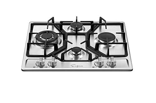 Empava EMPV-24GC4B67A 24" Gas Stove Cooktop 4 Italy Sabaf Sealed Burners NG/LPG Convertible Stainless Steel Cooker, 24 Inch