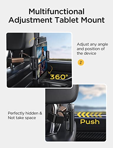 LISEN Tablet iPad Holder for Car Mount Headrest Must Have, iPad Car Holder Back Seat Travel Accessories Long Road Trip Essentials for Kids Adults Fits All 4.7-12.9" Devices & Headrest Rod