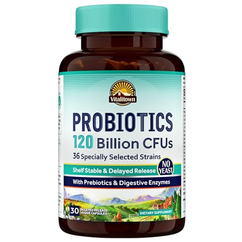 VITALITOWN Probiotics + Prebiotics | 60 Billion CFUs 19 Strains | 60 Delayed Release Veg Caps | Shelf Stable, Prebiotics and Probiotics | Digestive Health, Immune Health | Vegan, Non-GMO, No Dairy