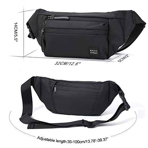 Fanny Pack for Men Women,Waterproof Waist Bag Running Belt,Black Fanny Pack Fashionable Crossbody Bags for Women,Travel Money Belt Bag for Men with 4-Zipper Pockets…