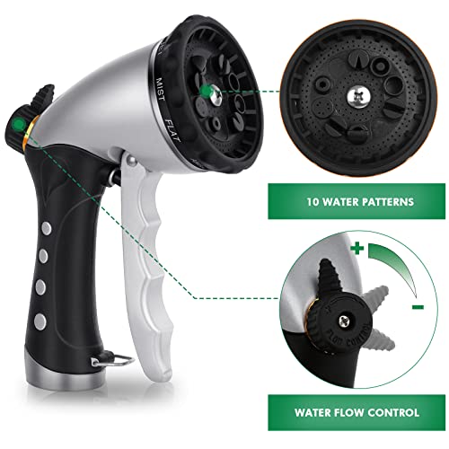 RESTMO Garden Hose Nozzle, Heavy Duty Metal Water Hose Sprayer with 7 Watering Patterns, Thumb Control, On Off Valve, High Pressure Nozzle Sprayer for Watering Plants, Car and Pet Washing