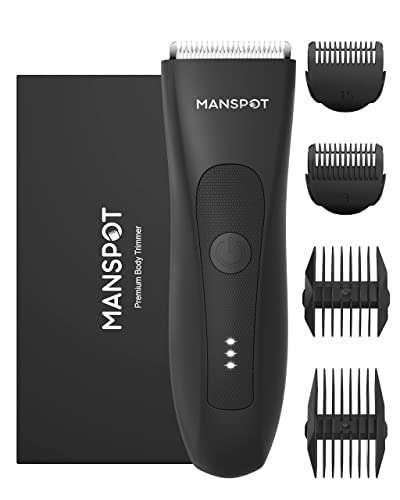 MANSPOT Manscape Groin & Body Hair Trimmer for Men, Electric Ball Trimmer Pubic Trimmer Body Shaver, Replaceable Ceramic Blade Heads, Waterproof Wet/Dry Body Shaver Groomer,90 Minutes Shaving, Black