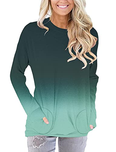 Angerella Long Sleeve Shirts for Women Fall Tops Dressy Casual Blouses Soft Scooped Neck Tunic Tops for Leggings GrayBlue M