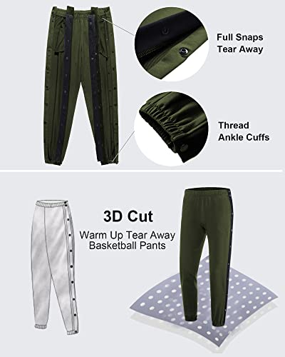 Chrisuno Tear Away Pants for Men Breakaway Mens Men's Basketball Loose Fit Active Sweatpants Casual Workout Army Green S