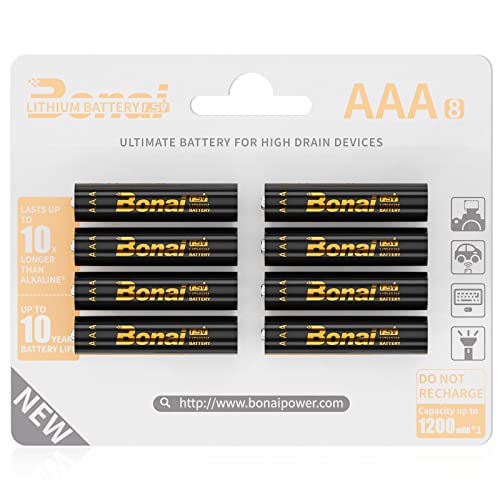 BONAI Lithium Batteries AA, 1.5V 3000mAh Longest Lasting Double A Battery - Ultimate Power for High Drain Devices, Non-Rechargeable (8 Pack)