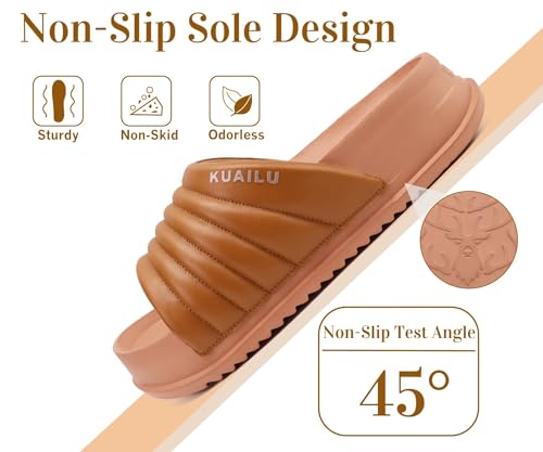 KuaiLu Womens Sandals with Arch Support Orthopedic Slippers Comfortable Lightweight Cushion Recovery Slides Summer Fashion Leather Casual Plantar Fasciitis Shoes Indoor Outdoor Size Black 6