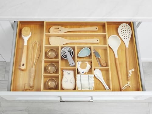 StorageWorks Bamboo Drawer Cutlery Organizer, Expandable Cutlery Organizer, Silverware Holder for Silverware, Flatware, Stationery, Tools, Natural Wood Color