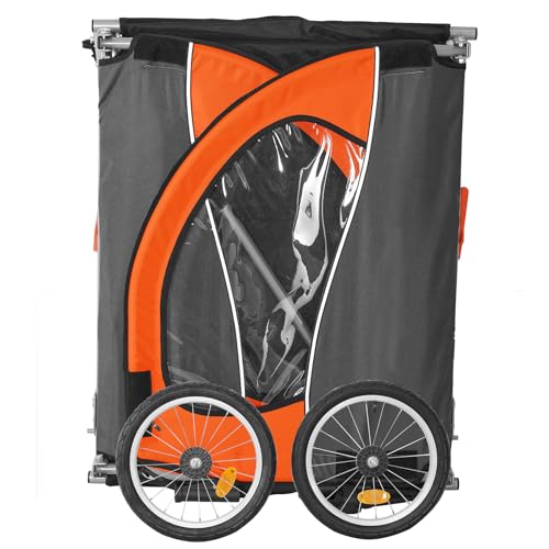 VEVOR Bike Trailer for Toddlers, Kids, Double Seat, 100 lbs Load, 2-in-1 Canopy Carrier Converts to Stroller, Tow Behind Foldable Child Bicycle Trailer with Universal Bicycle Coupler, Orange and Gray