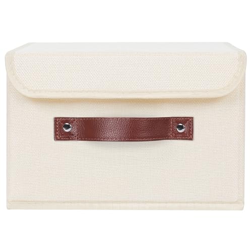 ANMINY 4PCS Storage Bins with Lid PU Leather Handles Storage Boxes PP Plastic Board Decorative Foldable Lidded Cotton Linen Fabric Home Cubes Baskets Closet Organizer Containers - Purple, Large Size