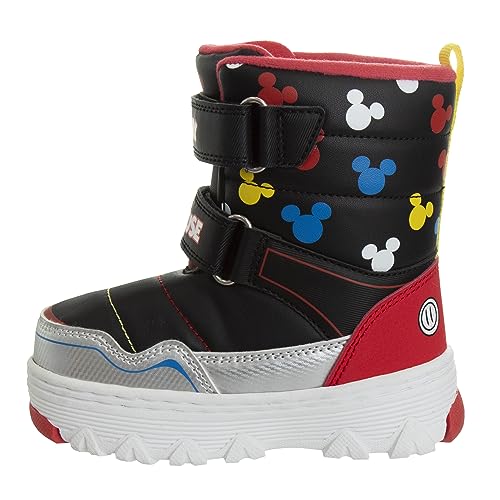 Disney Mickey Mouse Snowboots - Fur Lined Insulated Waterproof boys Winter Boots - Black/Red (size 6 Toddler)