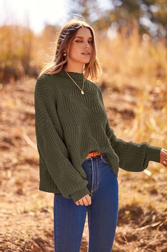 PRETTYGARDEN Women's Fall Oversized Pullover Sweaters Casual Crewneck Long Sleeve Chunky Cable Knit Blouse Top (Army Green,Small)