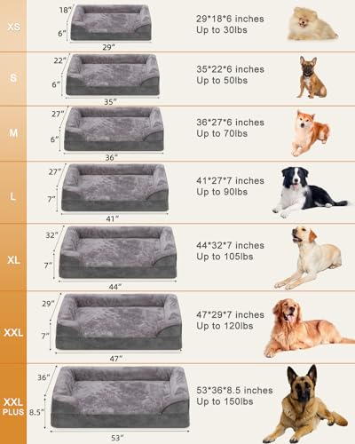 EMSLX Orthopedic Dog Beds for Small Dogs Waterproof Dog Beds with Sides Non-Slip Bottom Dog Couch Bed with Washable Removable Cover, Gray, 29x18 Inch