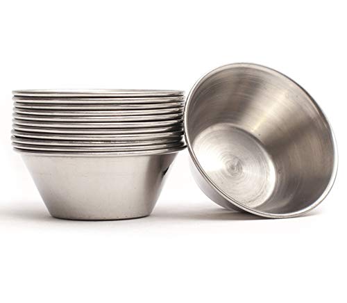 EHOMEA2Z Ramekins Stainless Steel Condiment Sauce Cups, Metal Ramekins, Commercial Grade, Multifunctional, Ideal for All Hot and Cold Sauces, Individual Portion Cups (12, 1.5 oz)
