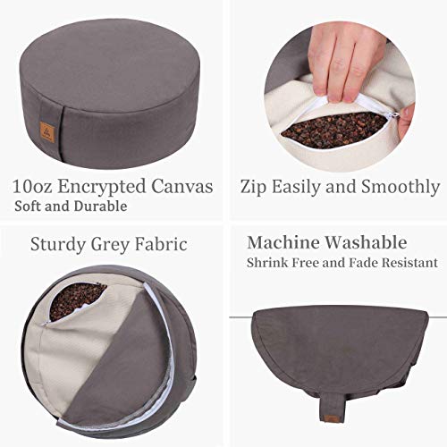 FelizMax Zafu Buckwheat Meditation Cushion,D=33cm/41cm H=14cm,Round Zabuton Meditation Pillow,Yoga Bolster Kneeling Pillow Premium Yoga Pillow Sitting on Floor Zippered Cotton Cover-33cm, Black