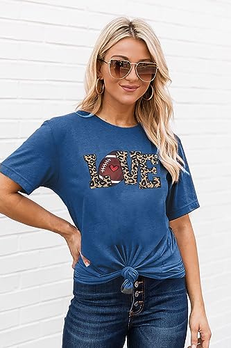 Women Football Shirt Game Day Shirt Love Football Print Tee Football Season T-Shirt Vintage Bleached Short Sleeve Top Bronze