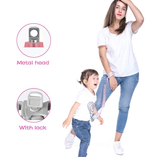 Anti-Lost Traction Rope/Locked Anti-Lost Child Safety Wristband,360 Degree Rotating Joint Reflective Anti-lost Bracelet Anti Lost Belt Child 59inch (Pink)