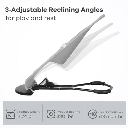 HKAI Baby Bouncer, Portable Baby Bouncer Seat for Babies 0-18 Months, 100% Cotton Fabrics, 3 Modes of use with Rocker and Stationary Options, Infant Rocker Chair with Hanging Toys-Dark Grey