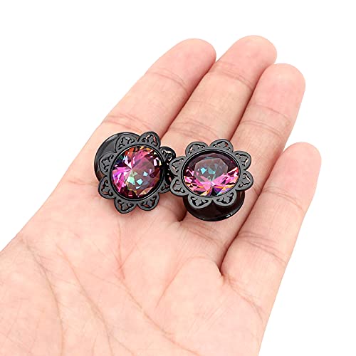 Qmcandy 2pcs 0g-1" Stainless Steel Lotus Edge Crystal Ear Gauges Piercing 00g