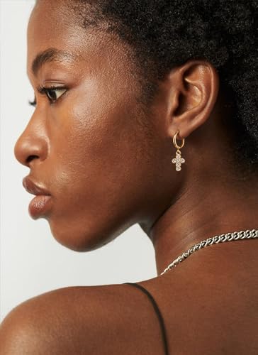 PANSTAR 18K Gold Cross Earrings for Women Small Pearl Studs Earrings Sterling Silver Posts Pearl Earrings Studs, Hypoallergenic Pearl Earrings, Gifts For Women (with Gift Box)