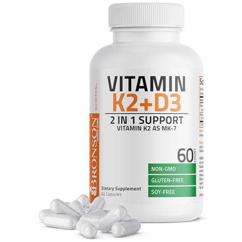 Bronson Vitamin K2 (MK7) with D3 Supplement Non-GMO Formula 5000 IU Vitamin D3 & 90 mcg Vitamin K2 MK-7 Easy to Swallow Vitamin D & K Complex, 60 Capsules