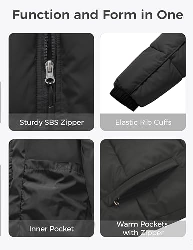 wantdo Men's Parka Jacket Thicken Winter Coat Waterproof Rain Jacket (Black, Small)