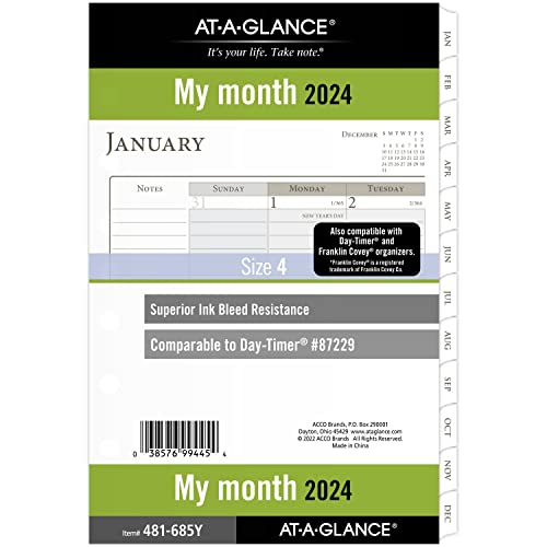 AT-A-GLANCE 2024 Monthly Planner Refill, 5-1/2" x 8-1/2", Desk Size, Loose-Leaf, Ruled Blocks (481-685Y-24)