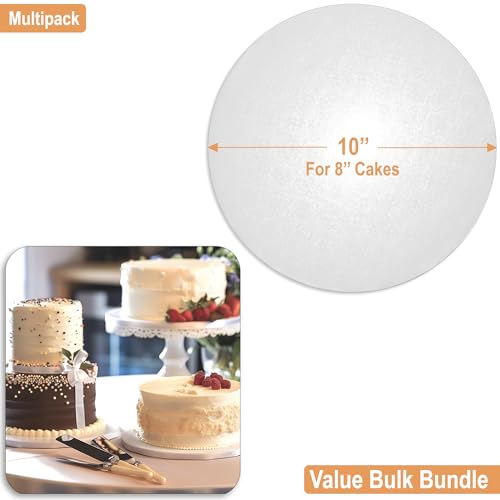 BOARDS+ Sleek Cake Board Drums 10 Inch (10 Pack) | 1/2" Thick Cake Board Rounds | Free Prop Up Tool & Matching Ribbon | Sturdy Professional Looking & Greaseproof Cake Circles for Heavy/Tiered Cakes