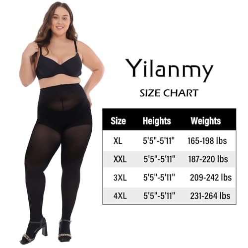 Yilanmy Women's Plus Size Pantyhose Control Top Semi Opaque Tights 70D High Waist Nylons 2 Pairs