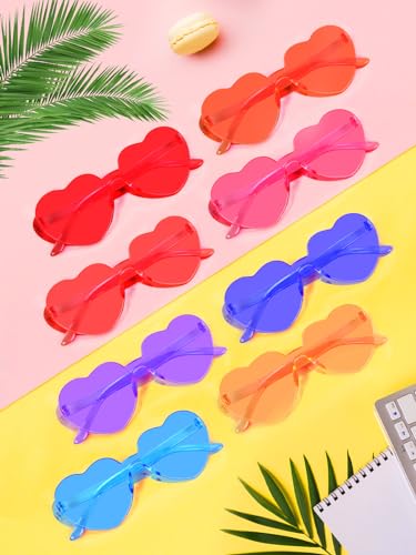 AGGKKY 12 Pairs Heart Shaped Sunglasses for Women Girl Colorful Rainbow Sunglasses Rimless Fun Trendy Transparent Heart Sunglasses Party Favor