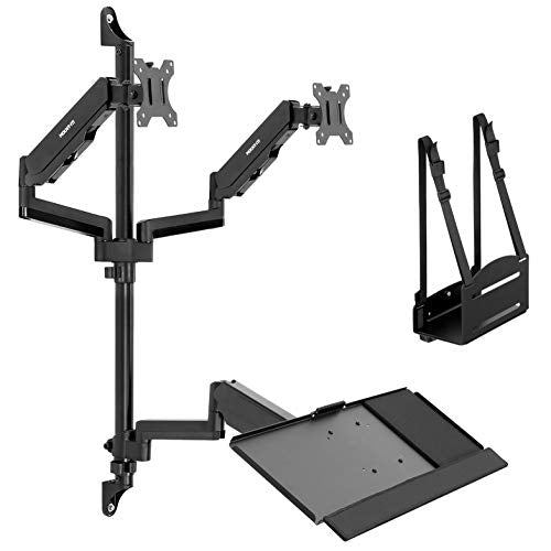 Mount-It! Wall Mount Workstation with Dual Monitor Mount, Keyboard Tray and CPU Holder, Height Adjustable Full Motion Arms, Fits Two 32 Inch Computer Screens