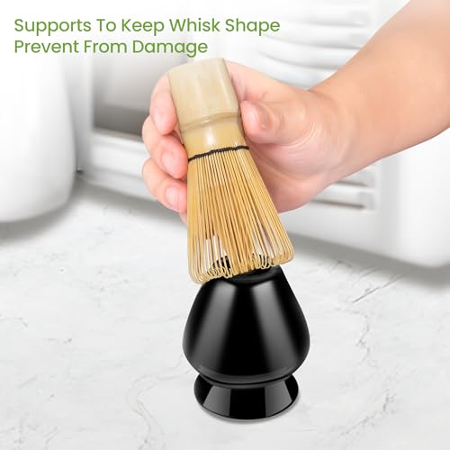 Matcha Whisk Set and Bowl, Matcha Making Kit Whisk, Bowl With Spout, Sifter, Ceramic Whisk Holder, Spoon Japanese Tea Powder Starter Tools For Ceremony Gift (Black, 9 Pack)