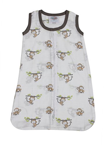 Bacati - Muslin Happy Monkeys Sleeping Bag (Wearable Blankets) (Newborn, Beige/Gray)