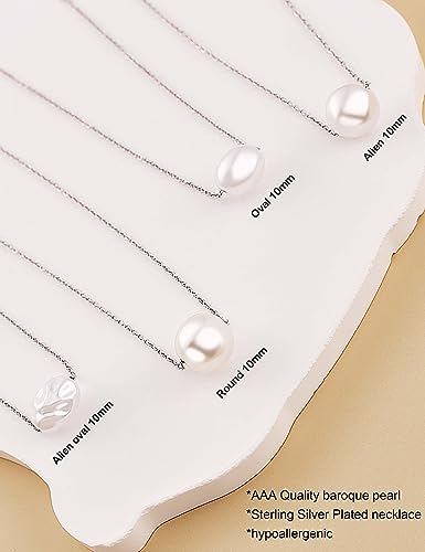 Natural Baroque Pearl Necklace for Women 10mm Handpicked Floating Single Pearl Necklace Pendant with White Gold Plating 18 inch Chain Pearl Jewelry Gifts for Her