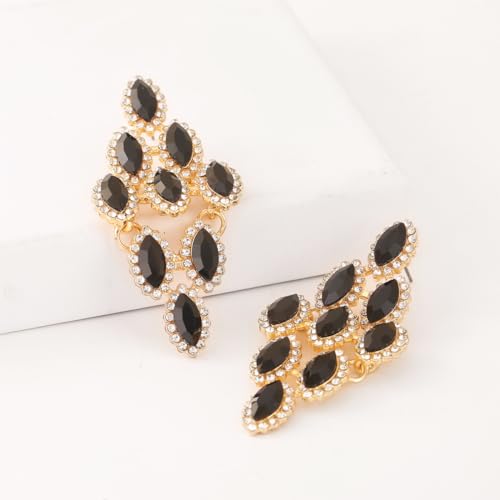 Black Vintage Rhinestone Statement Earrings Retro Fancy Crystal Drop Dangle Earrings Big Geometry Costume Jewelry for Bridesmaid Wedding Party Prom