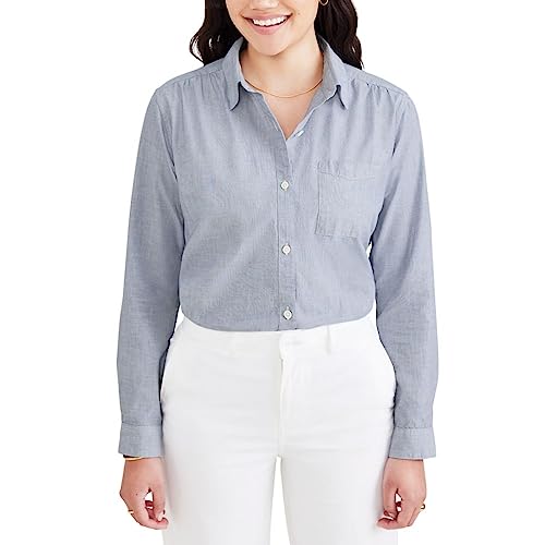 Dockers Women's Regular Favorite Long Sleeve Collared Shirt, Ava Sahara Khaki (Poplin), Small