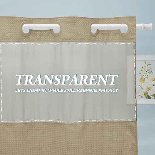 EUTXL Ivory Stall Hotel Shower Curtain with Detachable Liner - 230GSM Waffle Textured,Hotel Grade,Spa Like Bath Curtain,54W x 80H
