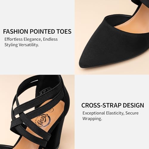 Trary Red Heels for Women, Chunky Heels for Women, Closed Pointed Toe Heels Comfortable Womens Pumps Low Heel Pumps for Women 3.5 Inch Heels Dress Shoes for Women