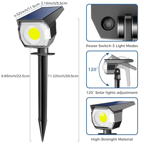 Peasur 2 Pack Solar Spot Lights Outdoor, Solar Spotlights Outdoor Waterproof 2-in-1 Auto On/Off Solar Landscape Lighting for Outside Yard Wall Garden Pathway