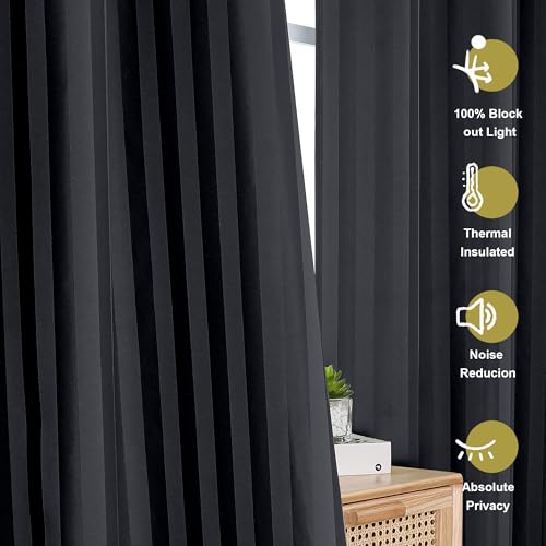 OVZME Kay Black 100% Blackout Curtains 45 Inch Long 2 Panels Burg, Luxury Stripe Black Out Room Darkening Curtains, Textured Thermal Insulated Drapes for Bedroom Living Room, Grommets-W42 x L45