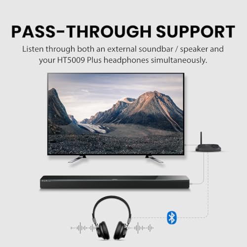 Avantree HT5009 Plus - Wireless Headphones for TV Watching with Bluetooth Transmitter & Charging Dock, Long Range, Low Latency, Pass-Through Support, and Clear Voice Mode for Seniors & Hard of Hearing