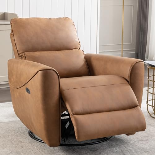INZOY Electric Swivel Rocker Recliner, Power Recliner Swivel Glider with Lumbar Support, Leathaire Nursery Rocking Recliner Chair Reclining Sofa for Living Room Bedroom, Beige