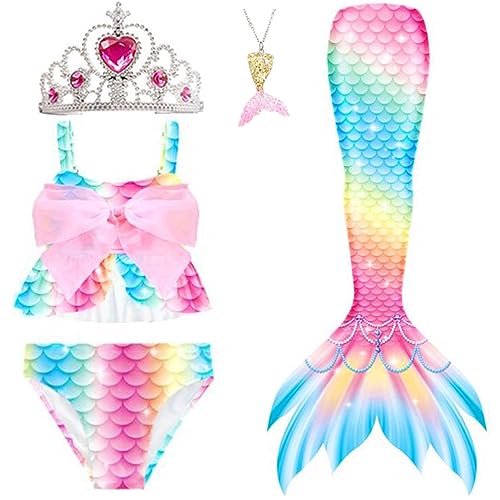 5Pcs Girls Swimsuit Mermaid Tails for Swimming Princess Bikini Bathing Suit Set Can Add Monofin 4T 6T 8T 10T 12T (as1, age, 6_years, Multi Color)