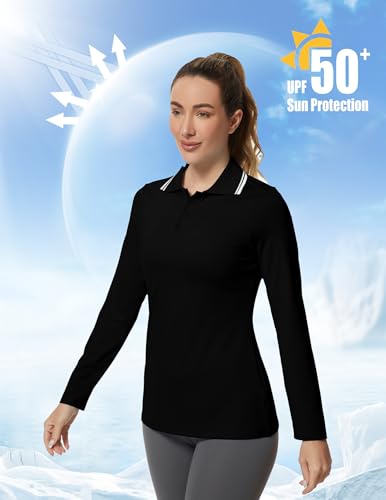 GGOV Women's Golf Polo Shirts Long Sleeve Workout Tops UPF 50+ Sun Protection Quick Dry Lightweight Active Tennis Shirts Royal Blue