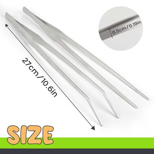 2 Pcs Reptile Feeding Tongs Stainless Steel Long Handle Terrarium Tweezers Aquascaping Tools Aquarium Tweezers for Feeding Reptile, 10.6in / 27cm