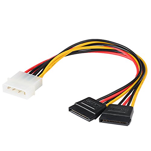 J&D 4 Pin Molex to Dual SATA Power Y-Cable Adapter, (2 Pack) 4 Pin IDE Female Molex (LP4) to Dual 15 Pin Female SATA Power Extension Cable Adapter 18AWG, 8 inch