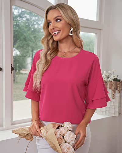 luvamia Women's Casual 3/4 Tiered Bell Sleeve Crewneck Loose Tops Blouses Shirt Floral Tops for Women Daisy Floral Black Size Medium Size 8 Size 10