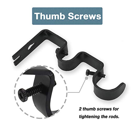 OVOV Double Curtain Rod Brackets for Curtain Rod Heavy Duty Curtain Rod Holders (Black) for 1"&5/8" 3 Pack