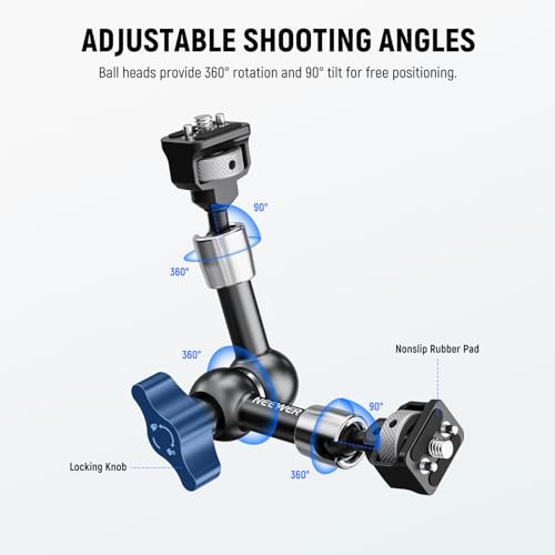 NEEWER 7" Articulating Magic Arm with 360° Ball Heads & Locating Pins for ARRI, Camera Monitor Mount with 1/4" Screws for DSLR Action Camera Monitor Video Light Compatible with SmallRig Cage Rig, ST07