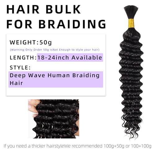 Langer 16A 4/27 Highlight Human Braiding Hair 18 Inch 150g Deep Wave Bulk Human Hair for Braiding No Weft 3 Bundles/Pack Ombre Brazilian Curly Human Hair Extensions for Braids Boho Braiding Hair